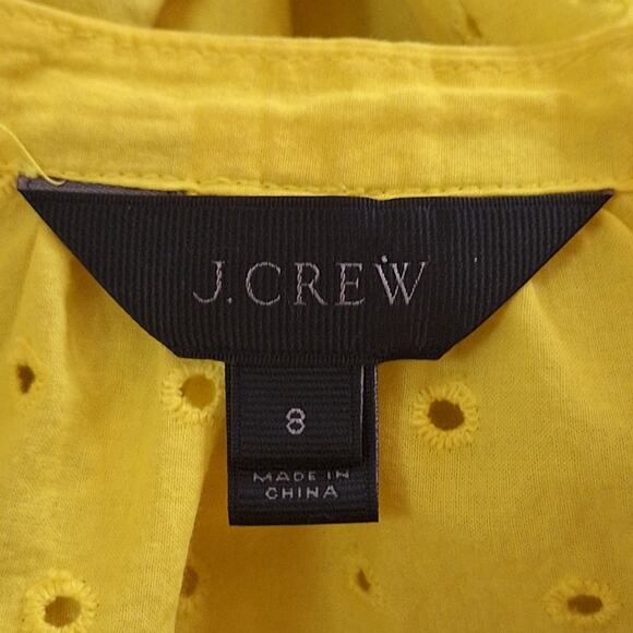 J. Crew Shirt Women's 8 Yellow 100% Cotton Mandarin Collar Eyelets Lace Trim - Picture 2 of 7